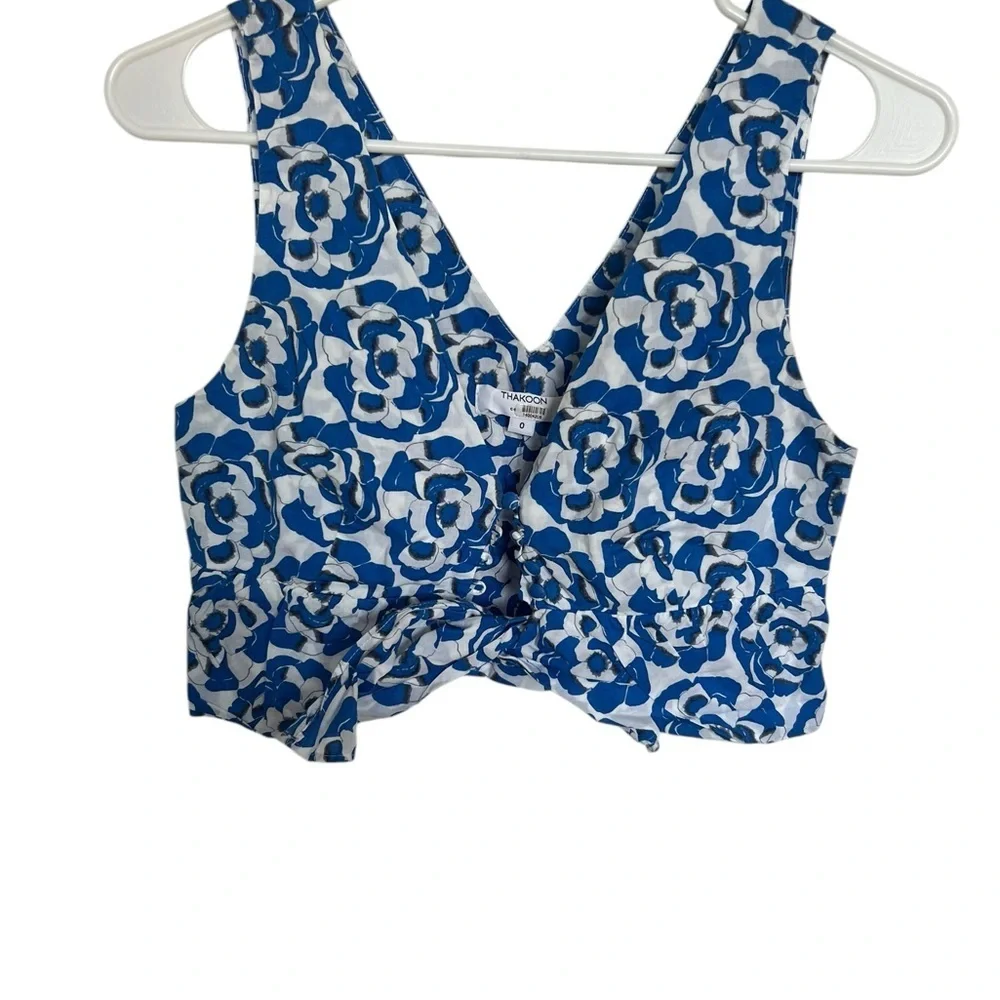 Thakoon x Rent the Runway Blue Floral Ruffle Crop Top - Size 0 - Picture 7 of 10